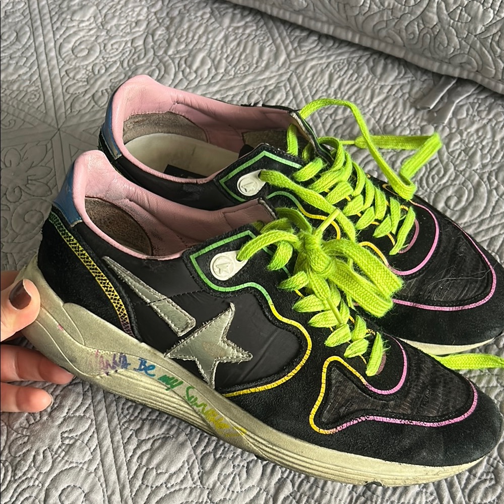 Golden Goose Black and Neon Yellow Sneakers